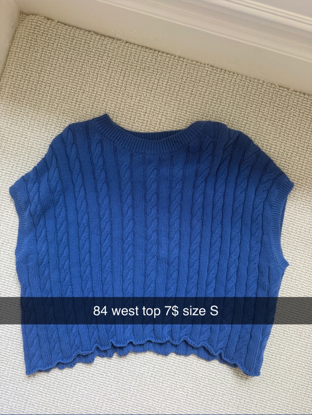 84 West Cable Knit Cropped Sweater Vest - Royal Blue